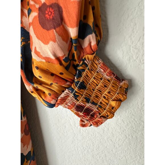 FREE PEOPLE Morning Light Floral Retro Printed Long Sleeve Mini Dress Size 0 - Picture 11 of 11